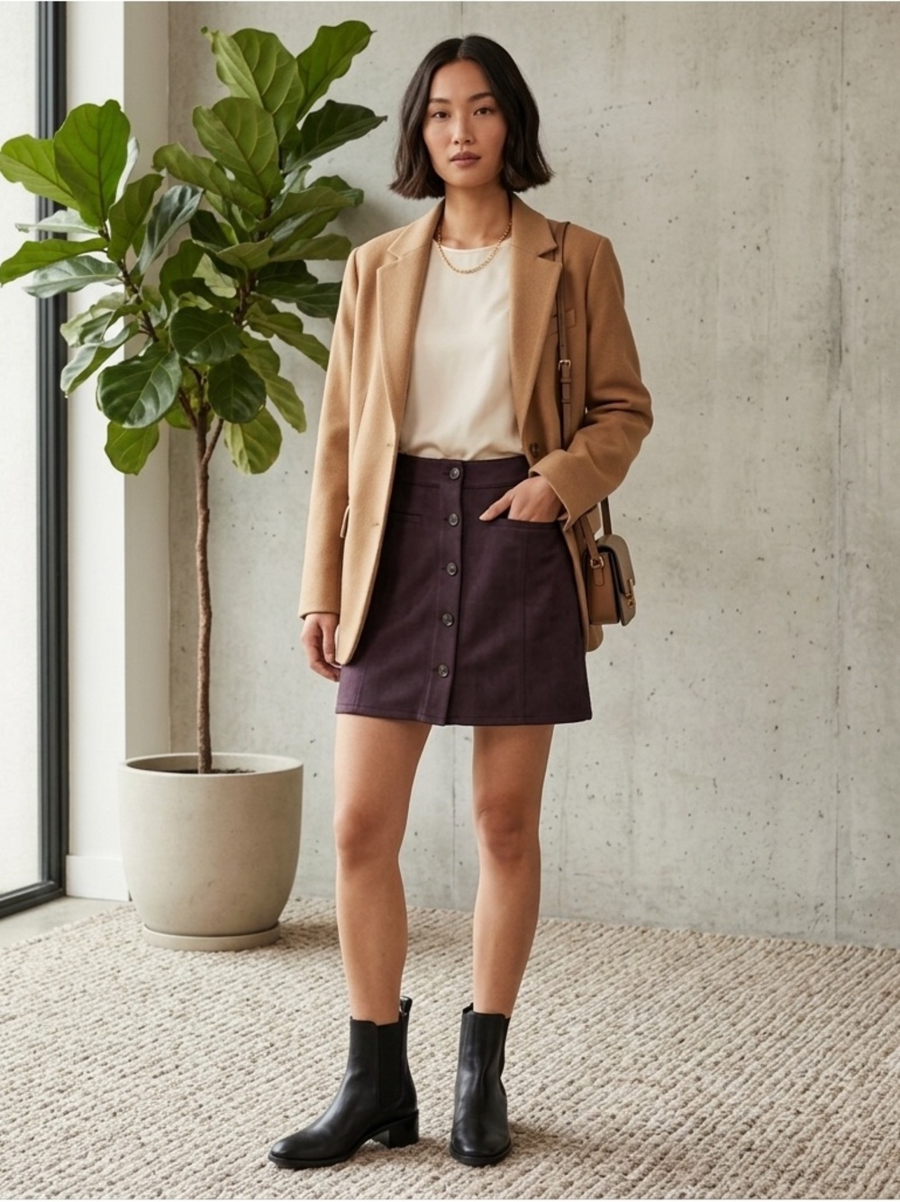 Maurices Button-Front Faux Suede Mini Skirt in Plum